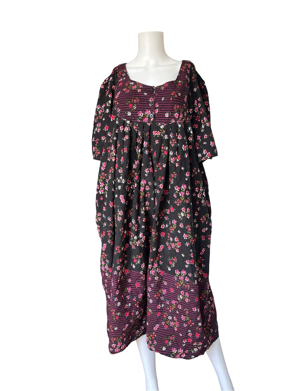 Only Necessities Floral Mumu Short Sleeve Black Pink Womens Plus Size 3X